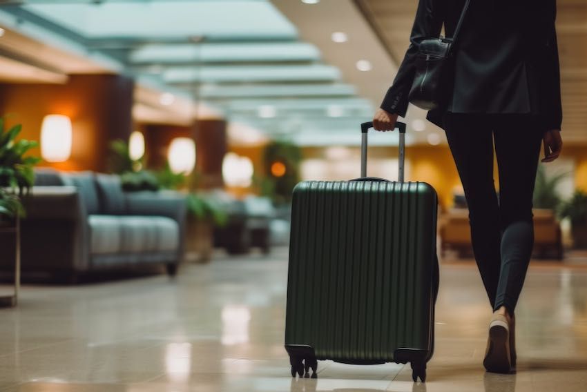 Business traveller in hotel reception