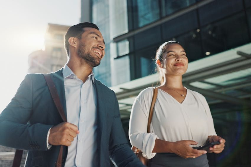 Happy business travellers